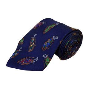 Alynn Mens Navy Polyester Cartoon Golf Bag Print Tie Approximately 58 Inches